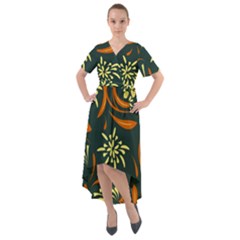 Folk Flowers Pattern Floral Surface Front Wrap High Low Dress by Eskimos