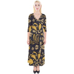 Folk Flowers Pattern Floral Surface Quarter Sleeve Wrap Maxi Dress by Eskimos