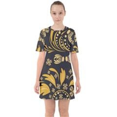 Folk Flowers Pattern Floral Surface Sixties Short Sleeve Mini Dress by Eskimos