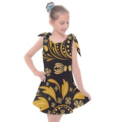 Folk Flowers Pattern Floral Surface Kids  Tie Up Tunic Dress by Eskimos