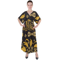 Folk Flowers Pattern Floral Surface V-neck Boho Style Maxi Dress by Eskimos