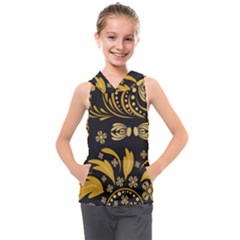 Folk Flowers Pattern Floral Surface Kids  Sleeveless Hoodie by Eskimos