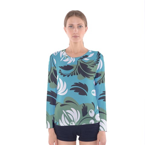 Folk Flowers Pattern Floral Surface Women s Long Sleeve Tee by Eskimos