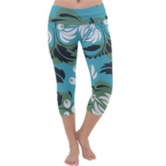 Folk Flowers Pattern Floral Surface Capri Yoga Leggings by Eskimos