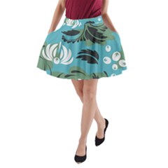 Folk Flowers Pattern Floral Surface A-line Pocket Skirt by Eskimos