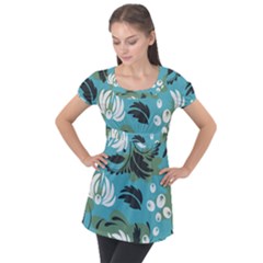 Folk Flowers Pattern Floral Surface Puff Sleeve Tunic Top by Eskimos