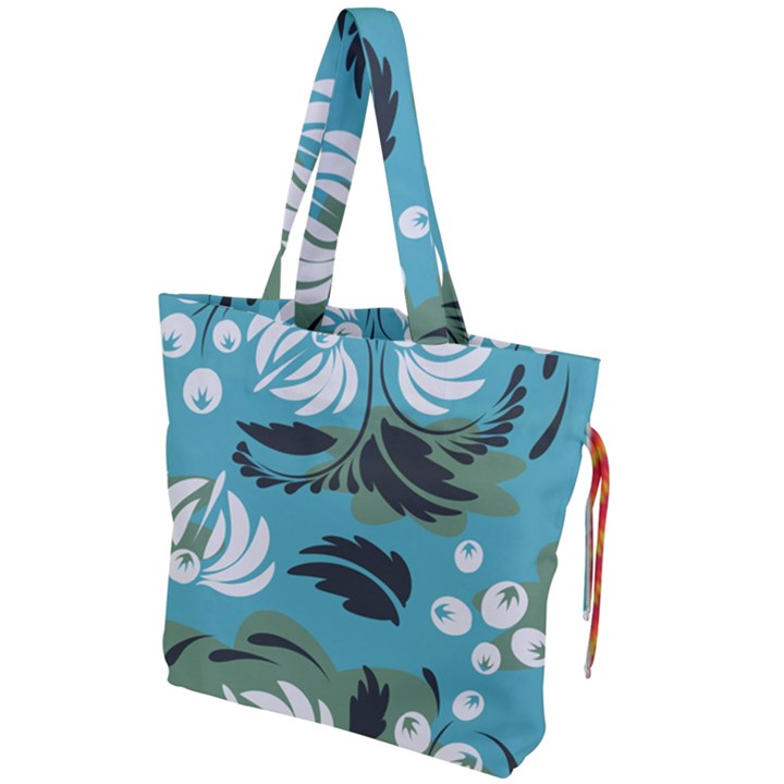 Folk flowers pattern Floral surface Drawstring Tote Bag