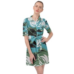 Folk Flowers Pattern Floral Surface Belted Shirt Dress by Eskimos