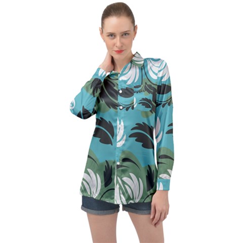 Folk Flowers Pattern Floral Surface Long Sleeve Satin Shirt by Eskimos