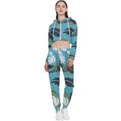 Folk Flowers Pattern Floral Surface Cropped Zip Up Lounge Set by Eskimos