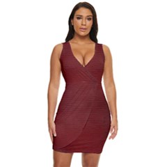 Red Lizard Leather Print Draped Bodycon Dress