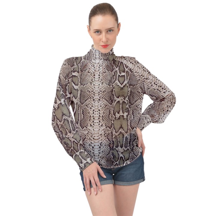 Snake Skin High Neck Long Sleeve Chiffon Top