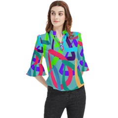 Colors Loose Horn Sleeve Chiffon Blouse