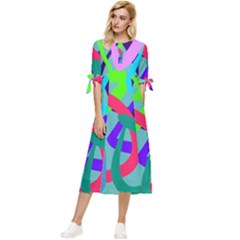 Colors Bow Sleeve Chiffon Midi Dress