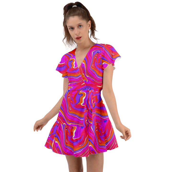 Ice Cream Flutter Sleeve Wrap Dress