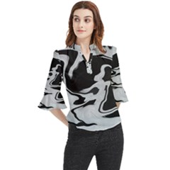 Black And White Loose Horn Sleeve Chiffon Blouse