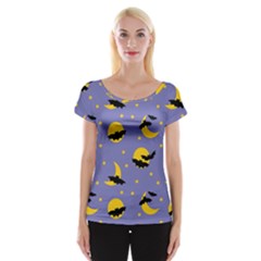 Bats With Yellow Moon Cap Sleeve Top by SychEva