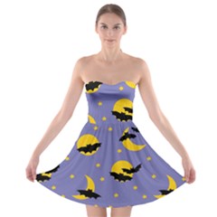 Bats With Yellow Moon Strapless Bra Top Dress by SychEva