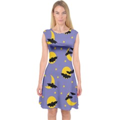 Bats With Yellow Moon Capsleeve Midi Dress by SychEva