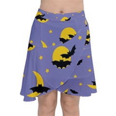 Bats With Yellow Moon Chiffon Wrap Front Skirt by SychEva