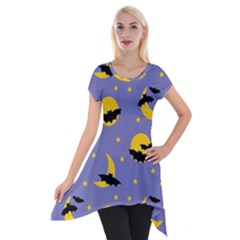 Bats With Yellow Moon Short Sleeve Side Drop Tunic by SychEva