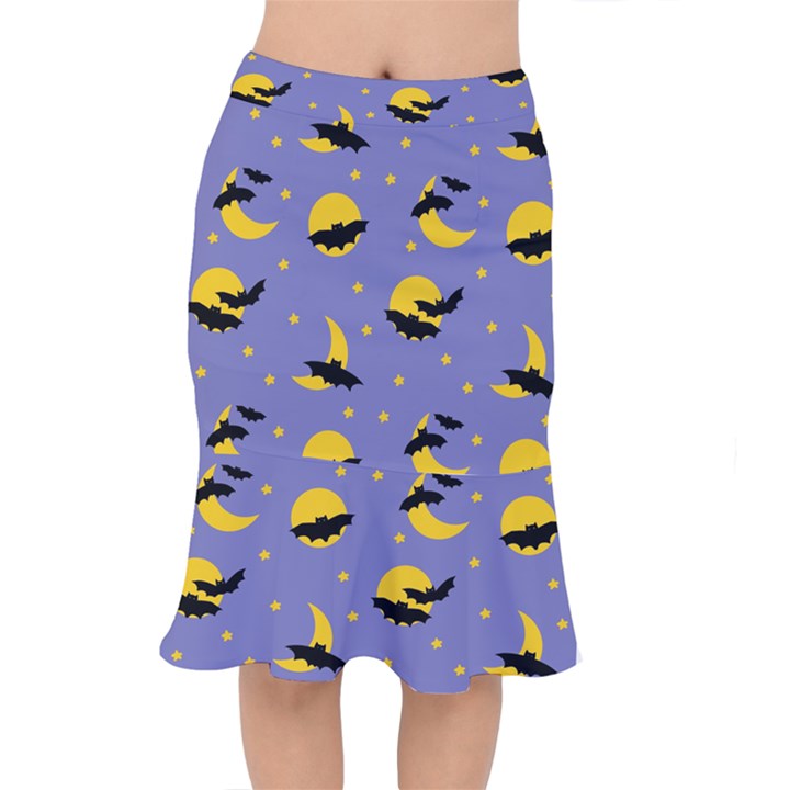 Bats With Yellow Moon Short Mermaid Skirt