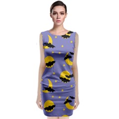 Bats With Yellow Moon Sleeveless Velvet Midi Dress by SychEva