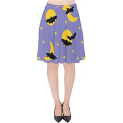 Bats With Yellow Moon Velvet High Waist Skirt by SychEva