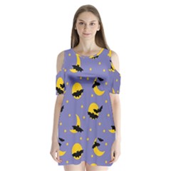 Bats With Yellow Moon Shoulder Cutout Velvet One Piece by SychEva