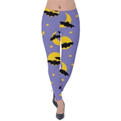 Bats With Yellow Moon Velvet Leggings by SychEva