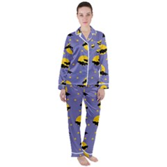 Bats With Yellow Moon Satin Long Sleeve Pajamas Set by SychEva