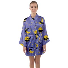 Bats With Yellow Moon Long Sleeve Satin Kimono by SychEva