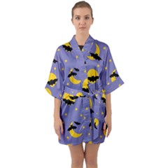 Bats With Yellow Moon Half Sleeve Satin Kimono  by SychEva