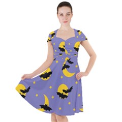 Bats With Yellow Moon Cap Sleeve Midi Dress by SychEva