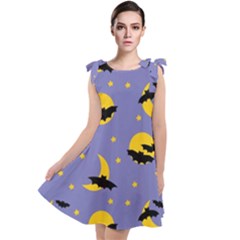 Bats With Yellow Moon Tie Up Tunic Dress by SychEva