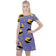 Bats With Yellow Moon Cap Sleeve Velour Dress  by SychEva