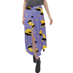 Bats With Yellow Moon Velour Split Maxi Skirt by SychEva