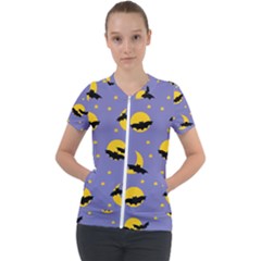 Bats With Yellow Moon Short Sleeve Zip Up Jacket by SychEva