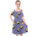 Bats With Yellow Moon Kids  Cut Out Shoulders Chiffon Dress View1