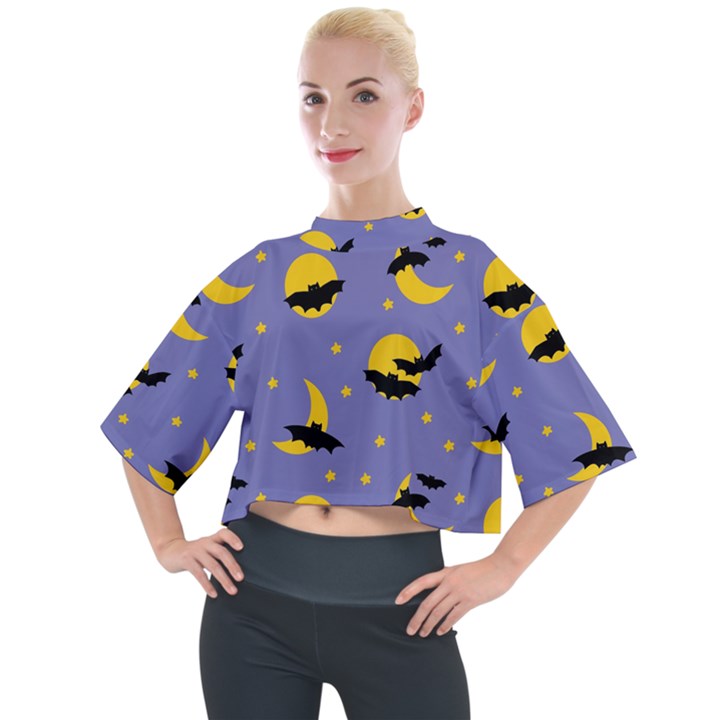 Bats With Yellow Moon Mock Neck Tee