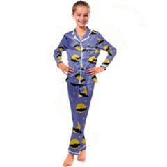 Bats With Yellow Moon Kid s Satin Long Sleeve Pajamas Set by SychEva