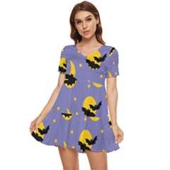 Bats With Yellow Moon Tiered Short Sleeve Mini Dress by SychEva