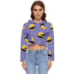 Bats With Yellow Moon Women s Lightweight Cropped Hoodie by SychEva