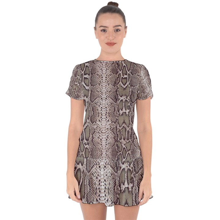 Snake Skin Drop Hem Mini Chiffon Dress