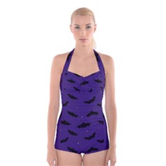 Bats In The Starry Sky Boyleg Halter Swimsuit  by SychEva