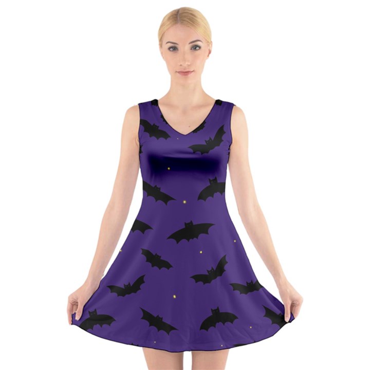 Bats In The Starry Sky V-Neck Sleeveless Dress