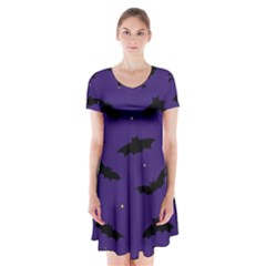 Bats In The Starry Sky Short Sleeve V-neck Flare Dress by SychEva