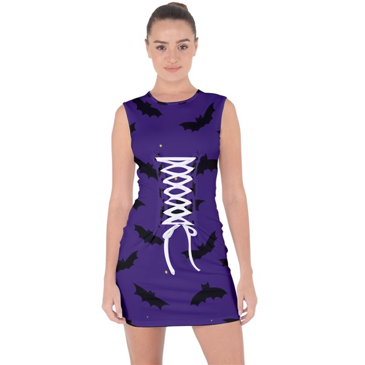 Bats In The Starry Sky Lace Up Front Bodycon Dress