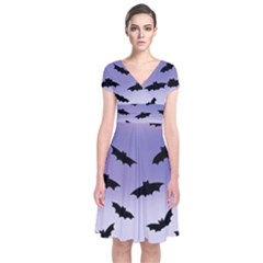 The Bats Short Sleeve Front Wrap Dress