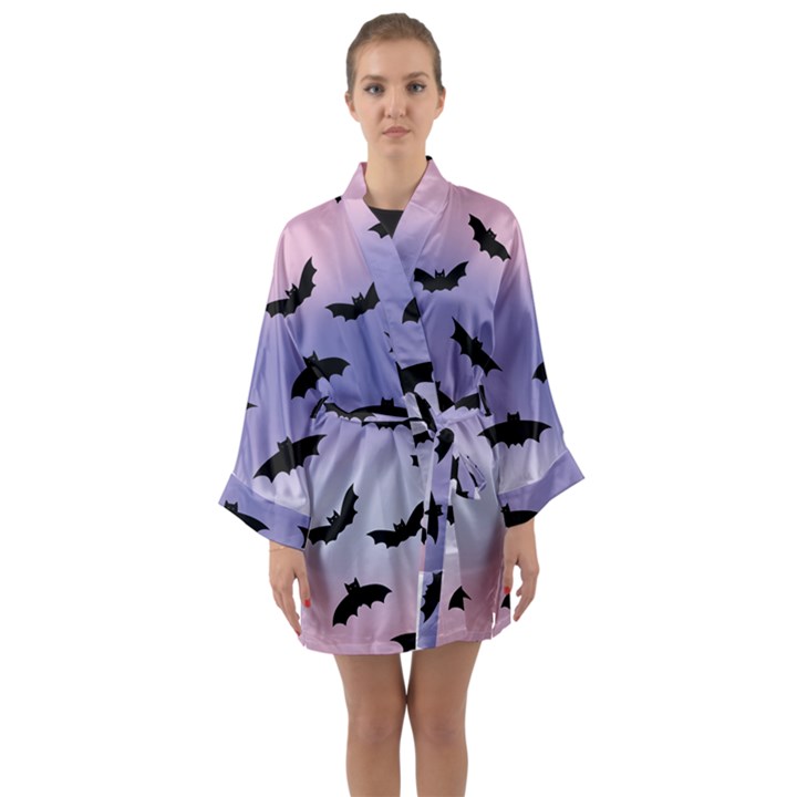 The Bats Long Sleeve Satin Kimono